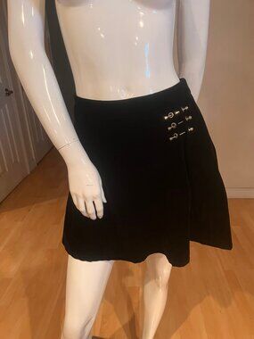 $100 PUNK RAVE PLEATED SEXY GOTH CHIC MINI SKIRT PIN DETAIL SZ L LARGE
